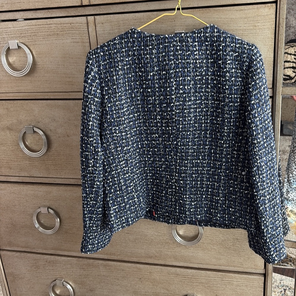 J. Crew  Navy, black metallic crop Tweed Jacket, size 8, new - Picture 4 of 8